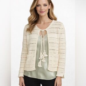 ZARA Knit Pompom Jacket in Ecru NWT